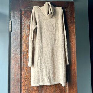 Quince Lightweight Beige Cashmere Turtleneck Sweater Dress